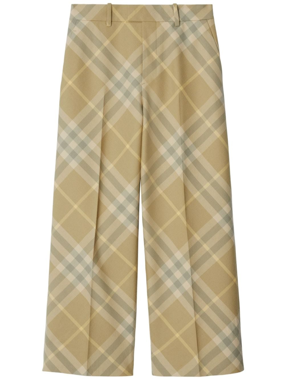 Burberry Check-Print Tailored Wool Trousers Beige