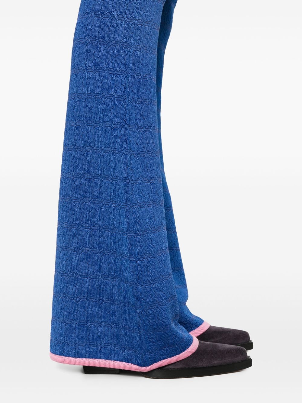 Bally Flared Jacquard Knit Trousers Blue