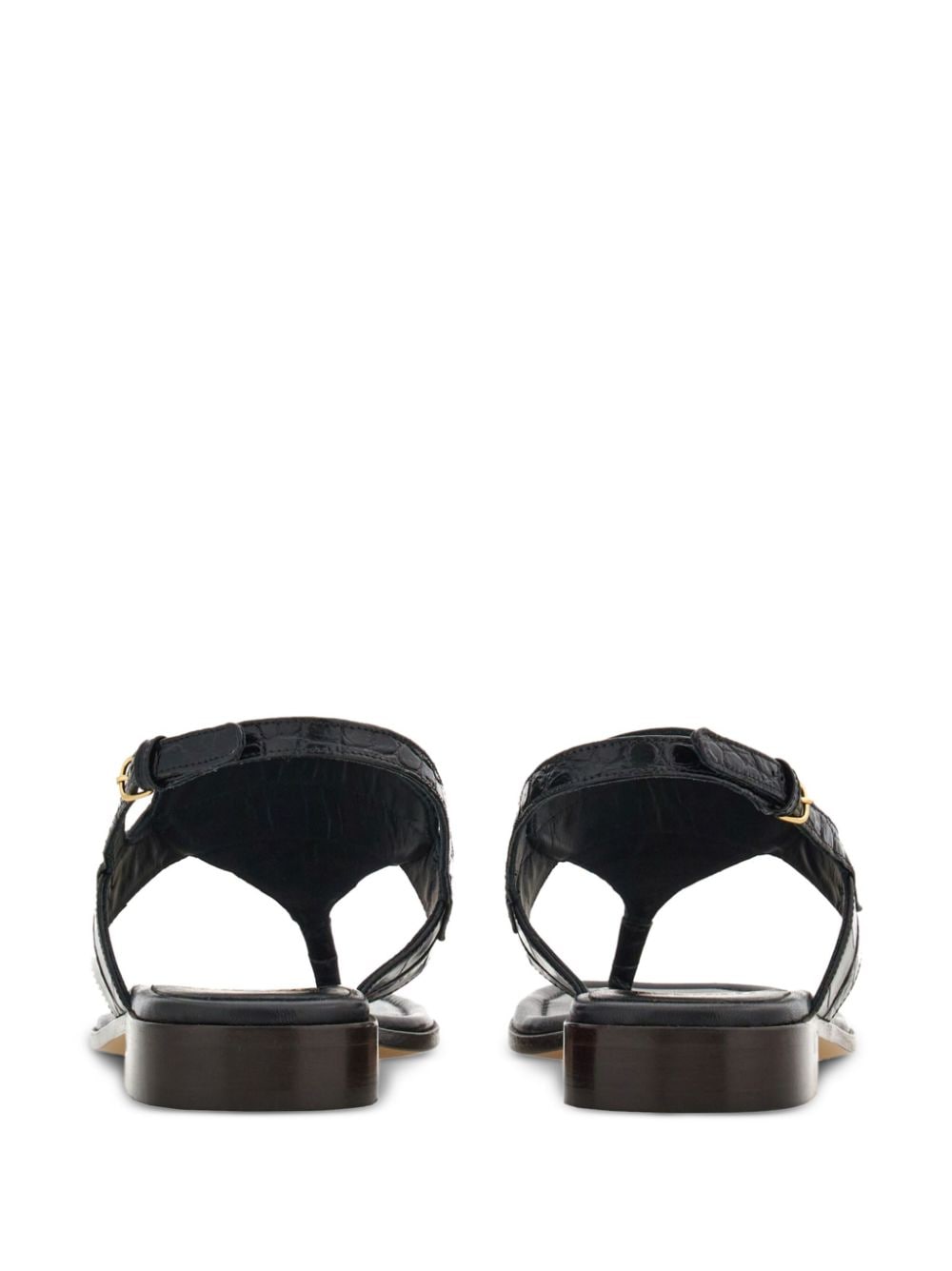 Ferragamo Gancini Buckle Black Leather Sandals Black