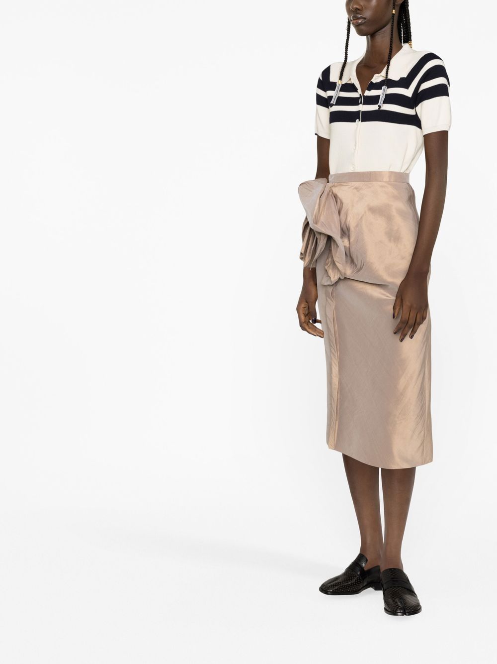 Maison Margiela Floral-Detail Draped Midi Skirt Beige