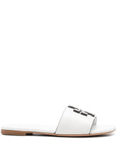 Tory Burch Logo-Embossed Calf Leather Slides White