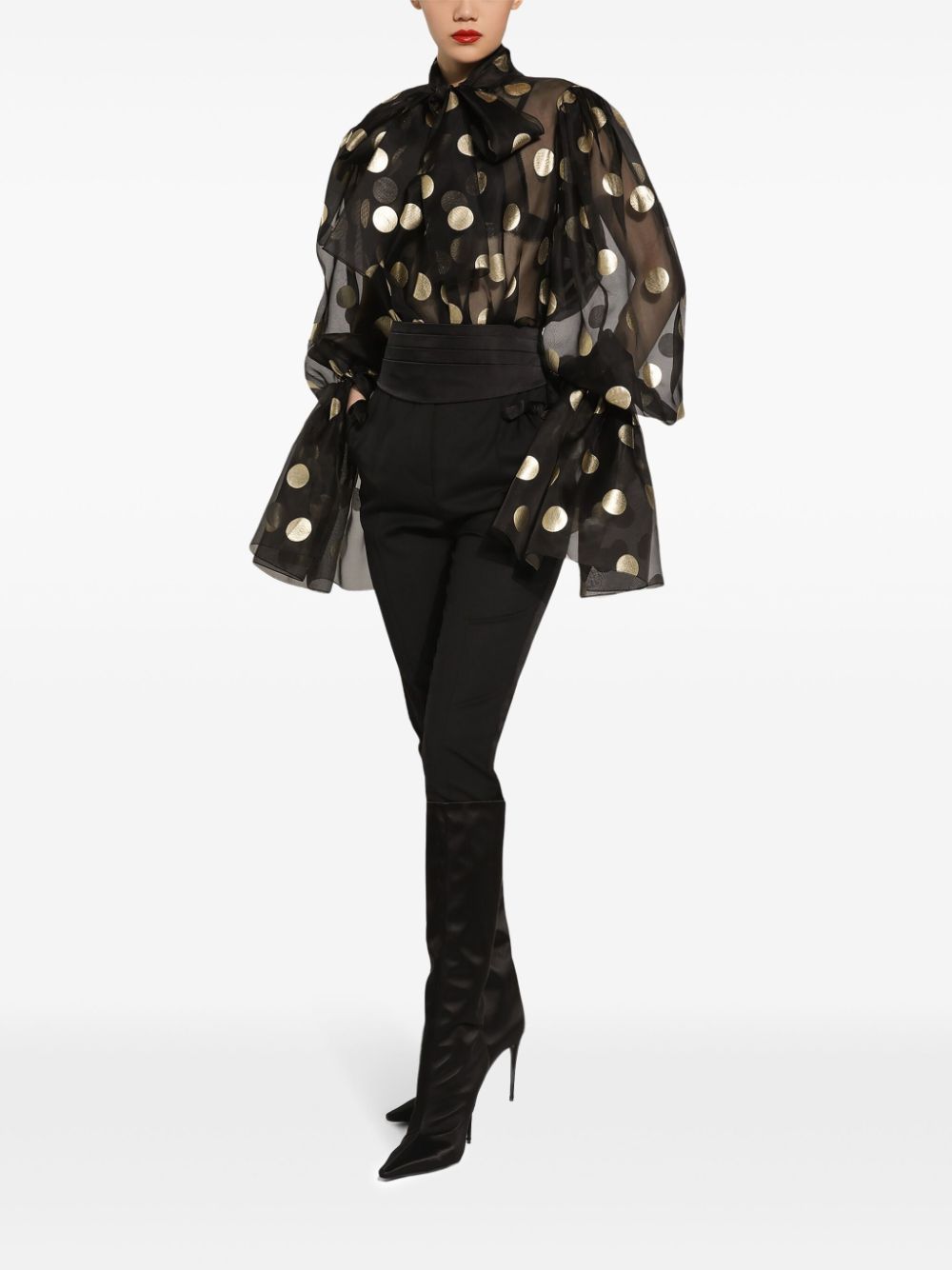 Silk organza jacquard blouse Black
