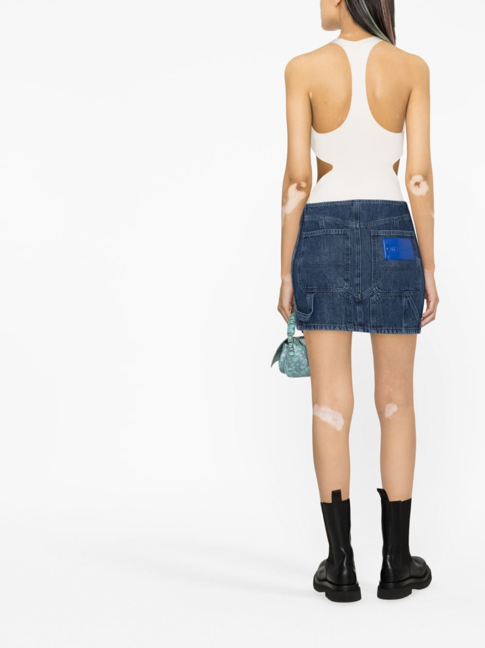 Off White Motorcycle Cut-out High-rise Cotton Miniskirt Blue
