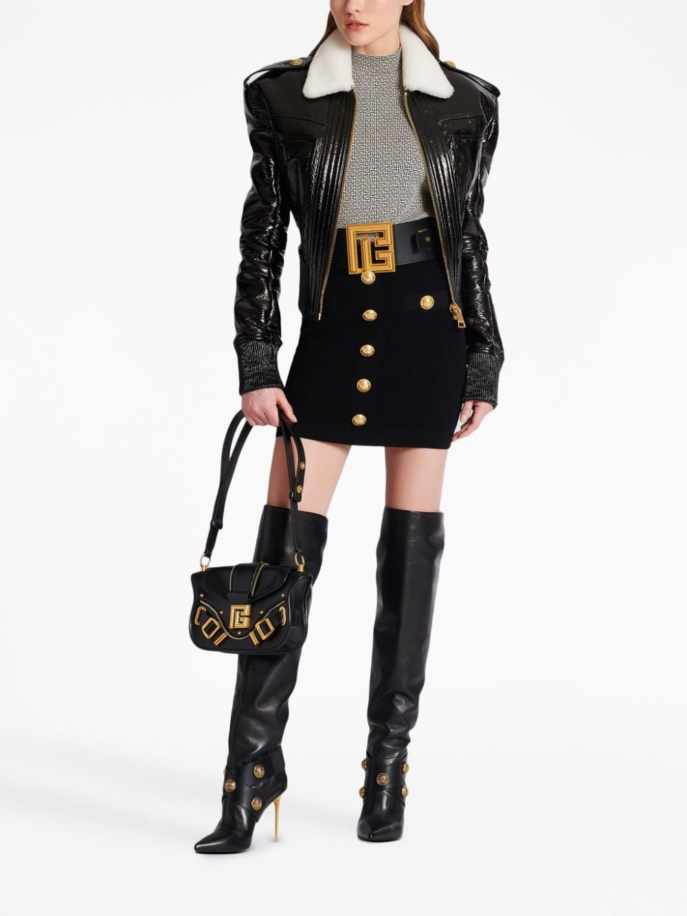 Balmain Buttoned Knitted Mini Skirt Black