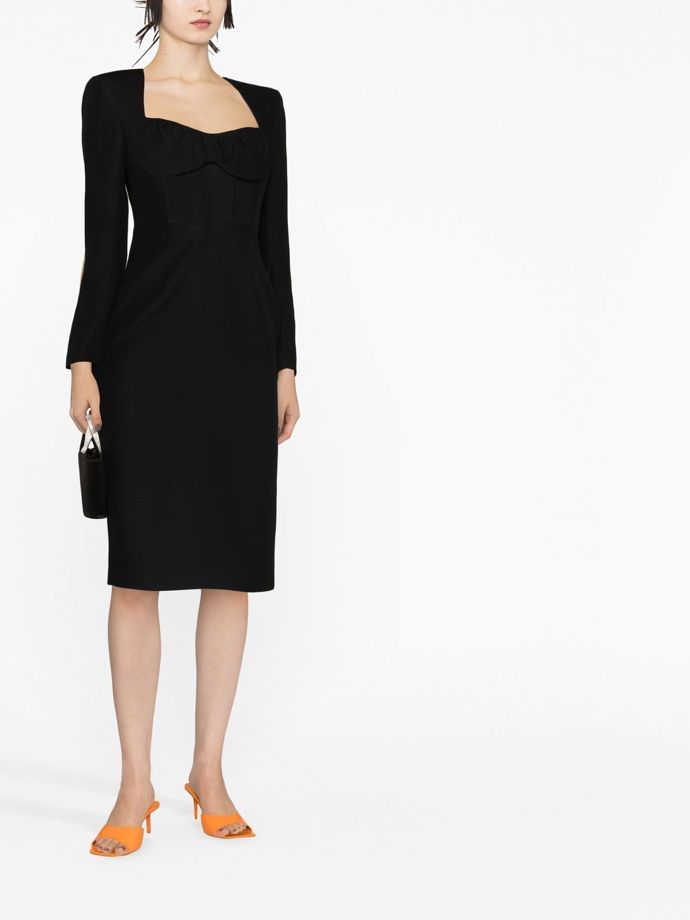 Roland Mouret Pre Sweetheart-Neckline Wool Midi Dress Black Black