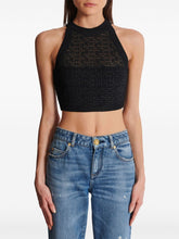 Balmain Open-Knit 4G Motif Cropped Halterneck Top Black