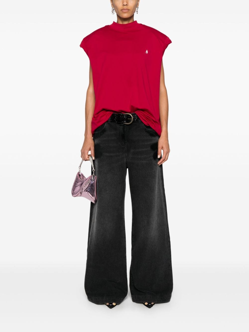 The Attico Wide-Leg Distressed Black Denim Jeans Black