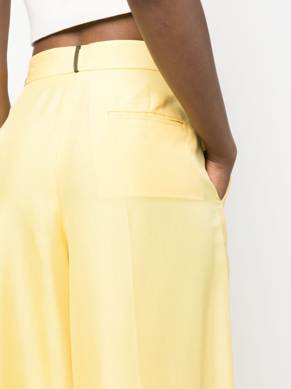 Bally Wide-Leg Silk-Lambskin Contrasting Trim Trousers Yellow