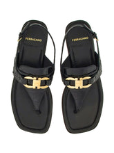 Ferragamo Gancini Buckle Black Leather Sandals Black