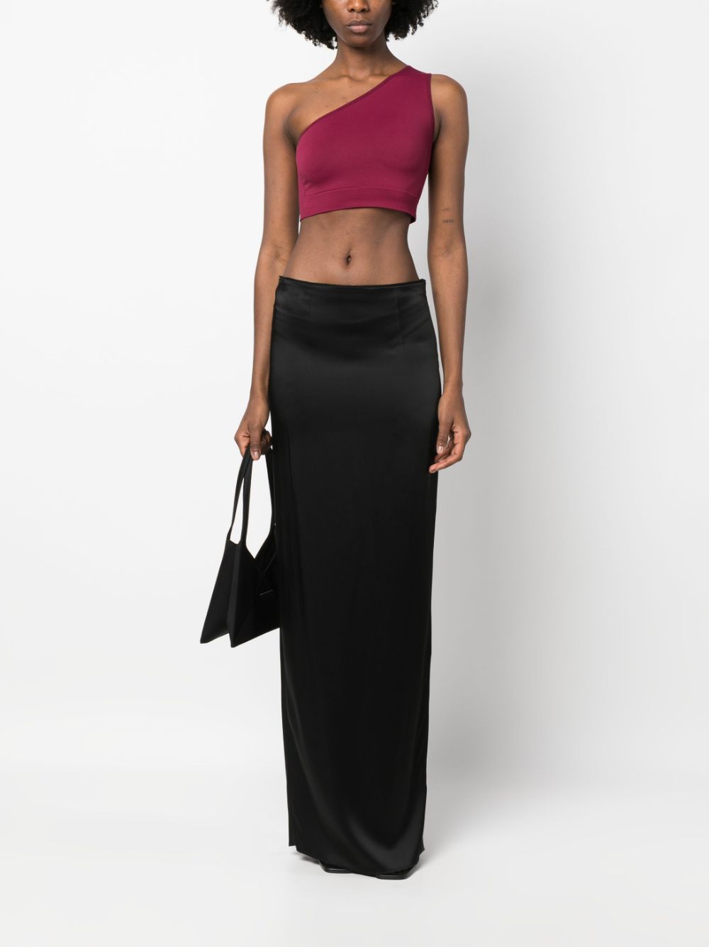One-Shoulder Cropped Stretch Top Fuchsia