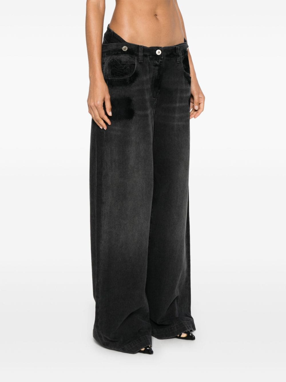 The Attico Wide-Leg Distressed Black Denim Jeans Black