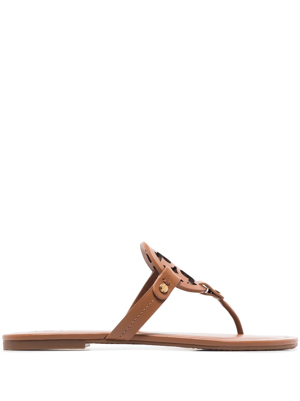 Tory Burch Miller Leather Logo Thong Sandals Leather Brown