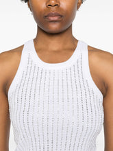 The Attico Ribbed Knit Embellished Scoop Neck Top White