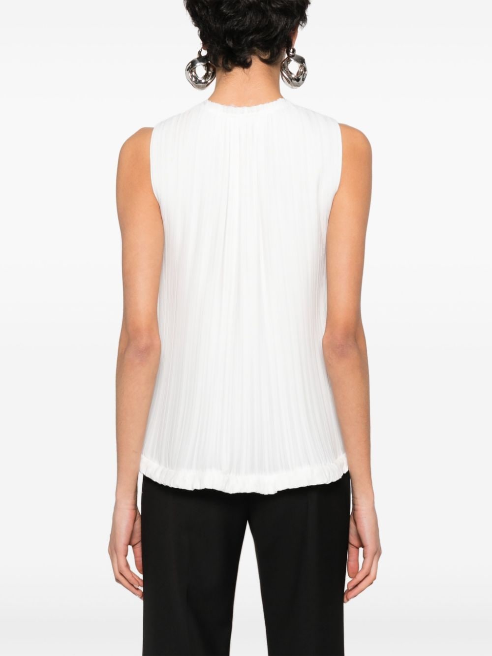 Lanvin Pleated Crepe de Chine Sleeveless Top White White