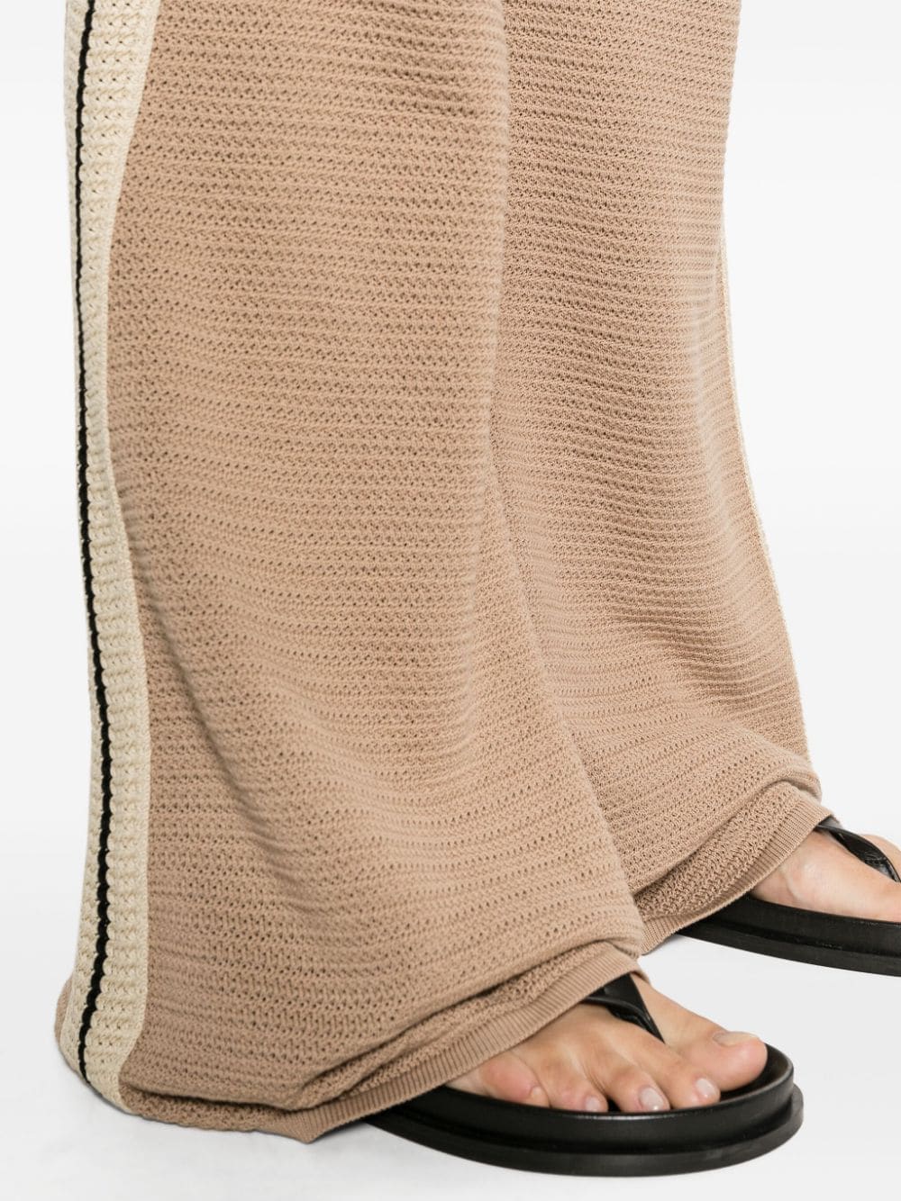 Palm Angels Flared Crochet-Knit Cotton Trousers Beige Beige