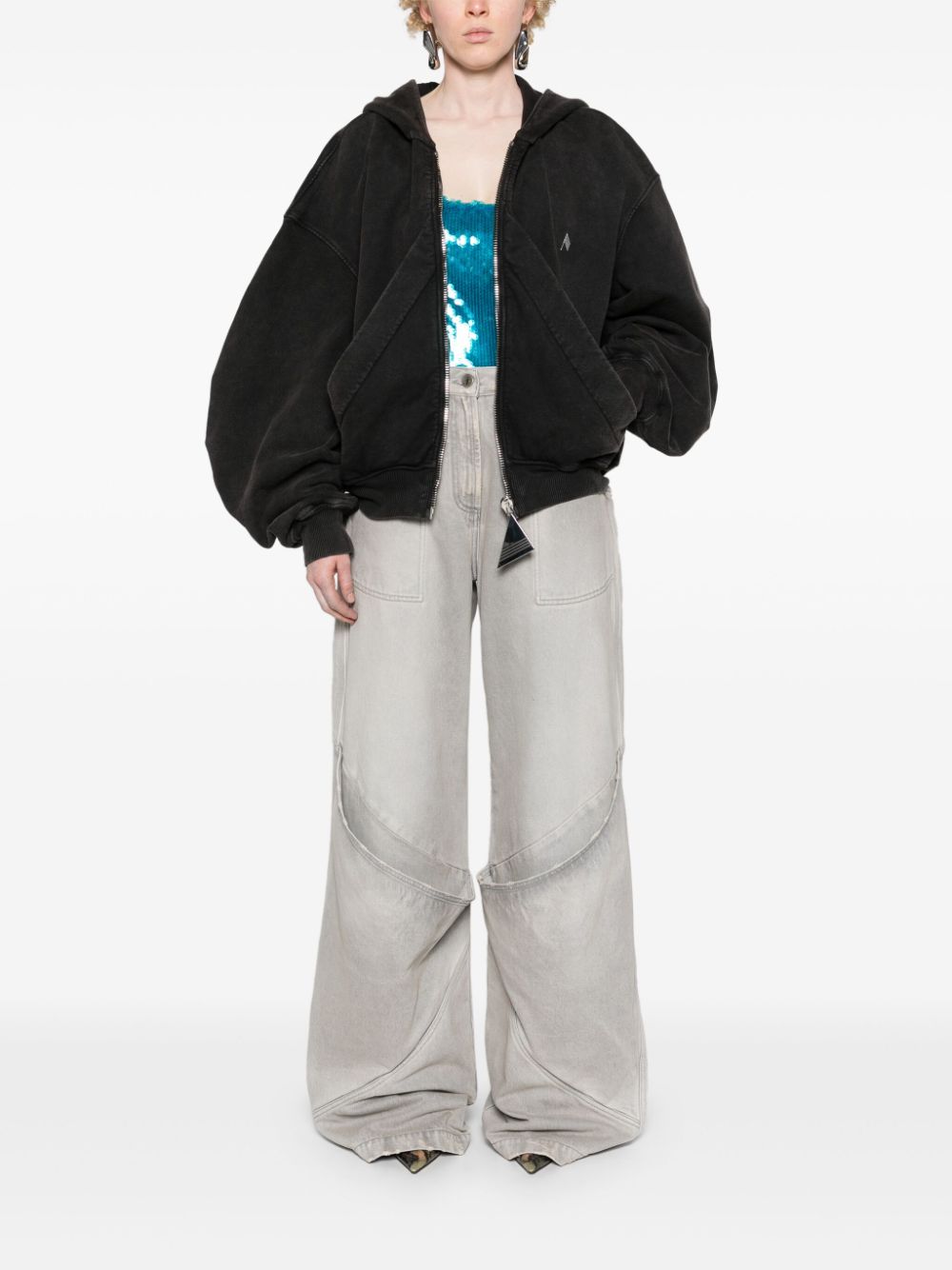 The Attico Wide-Leg Distressed High-Rise Jeans Grey
