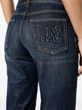Palm Angels High-Rise Embroidered Denim Jeans Blue Blue