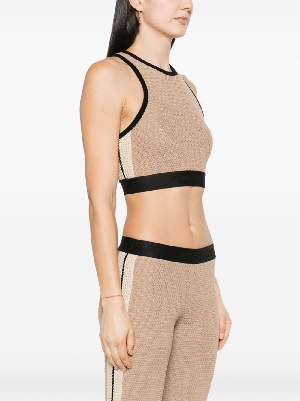 Palm Angels Knitted Crochet Racerback Crop Top Beige