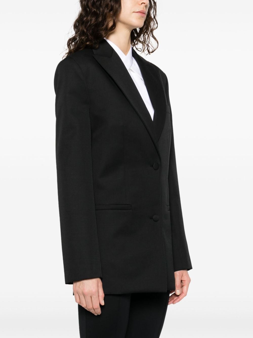 Off White Virgin Wool Embroidered Cuff Blazer Black