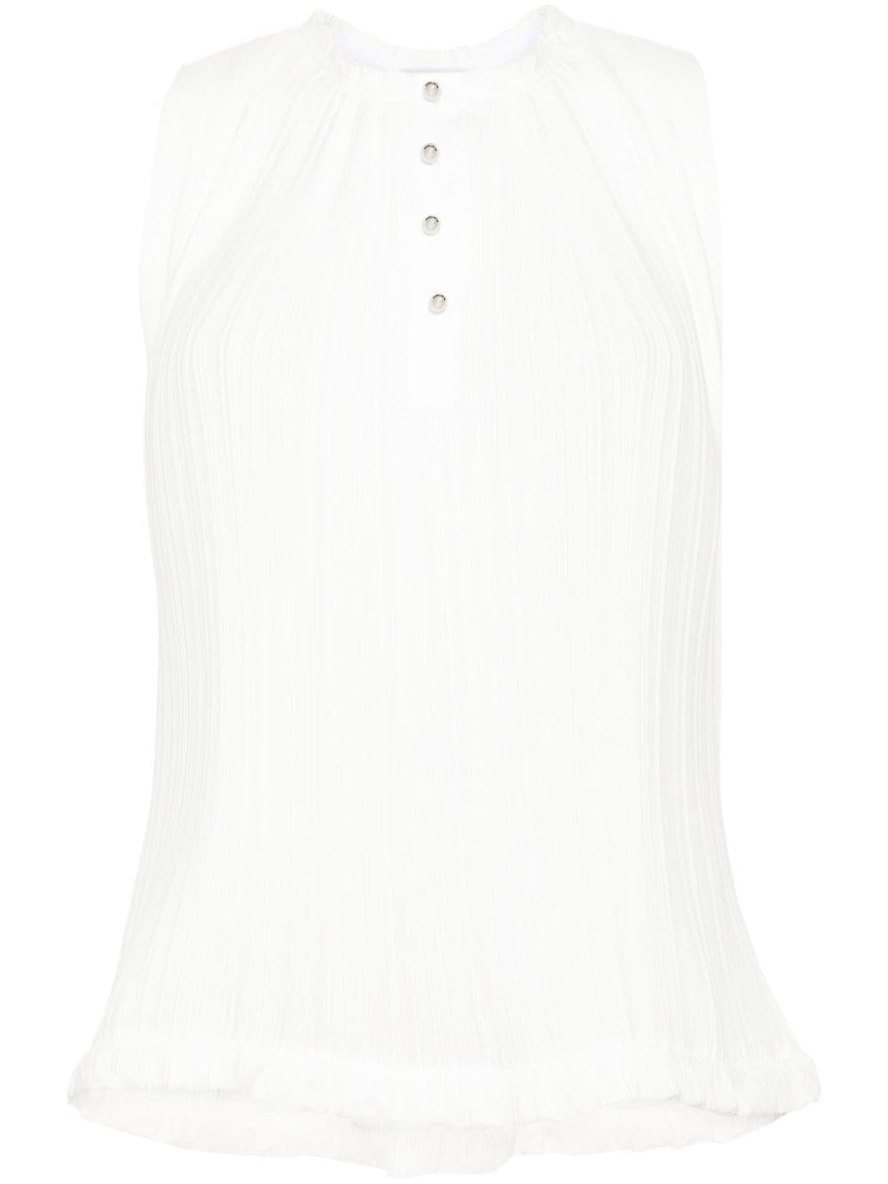 Lanvin Pleated Crepe de Chine Sleeveless Top White White