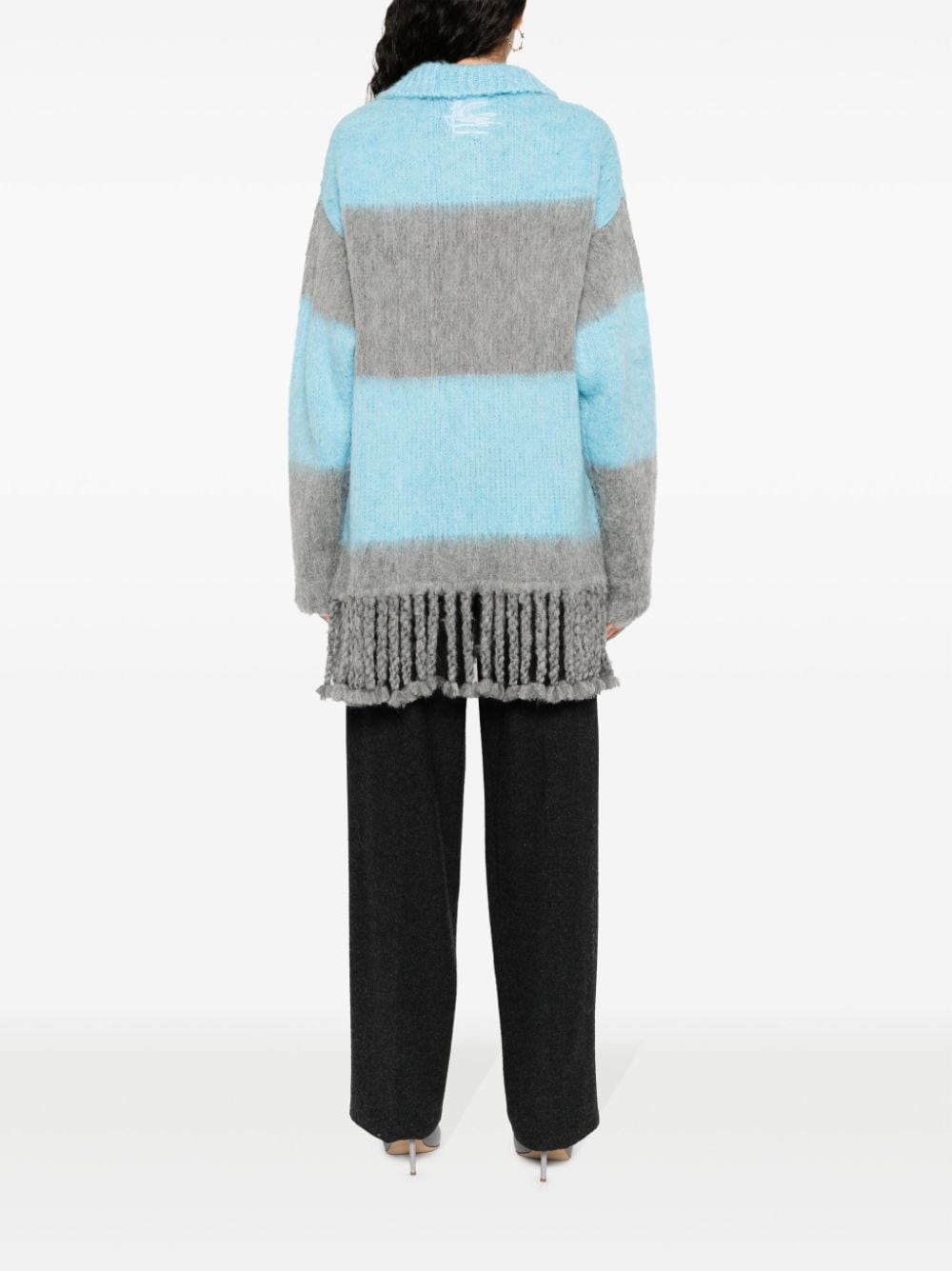Etro Fringed-Edge Striped Polo Minidress in Clear Blue