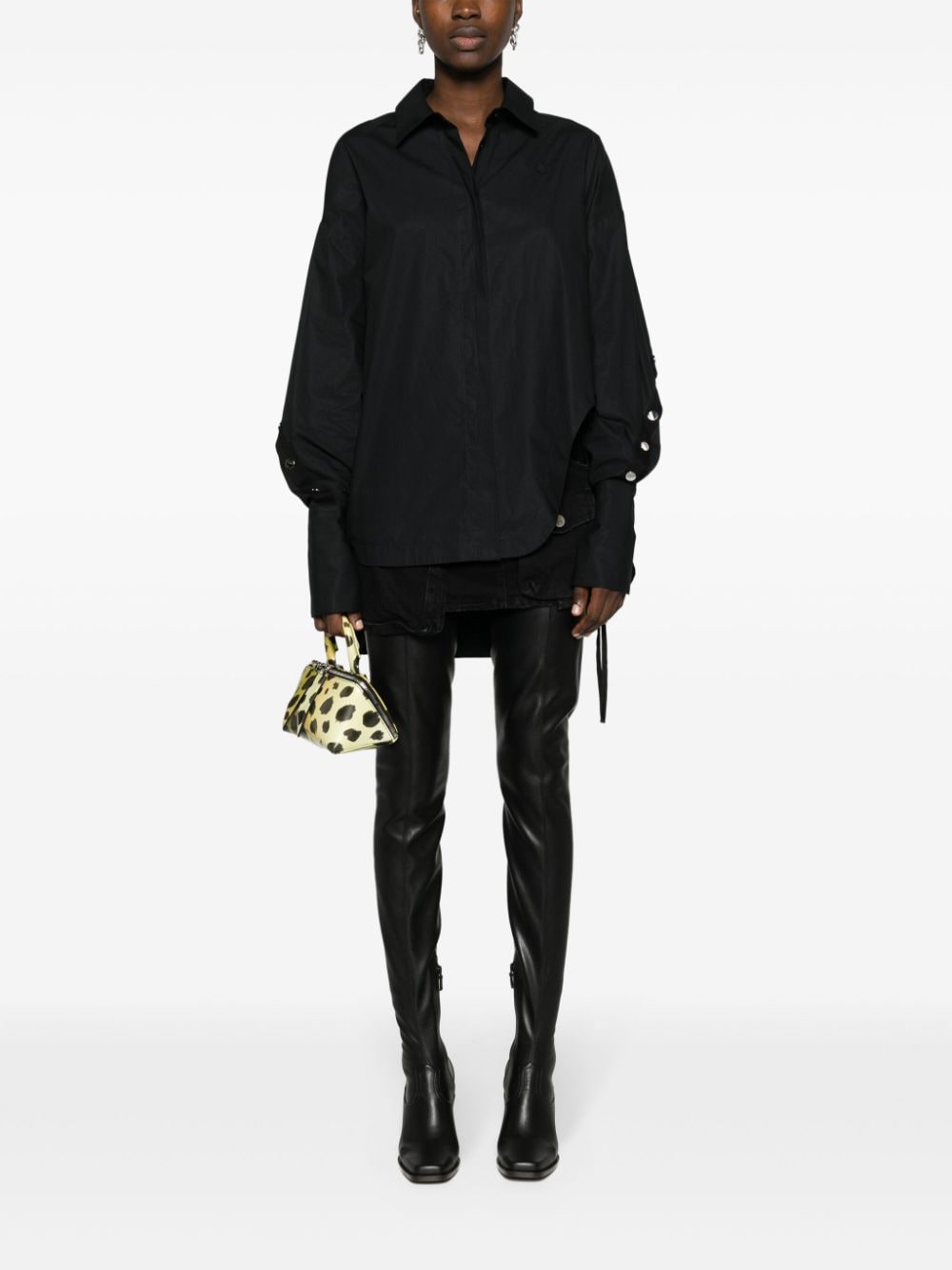 The Attico Oversized Studded Cotton Shirt with Embroidered Logo Black Black