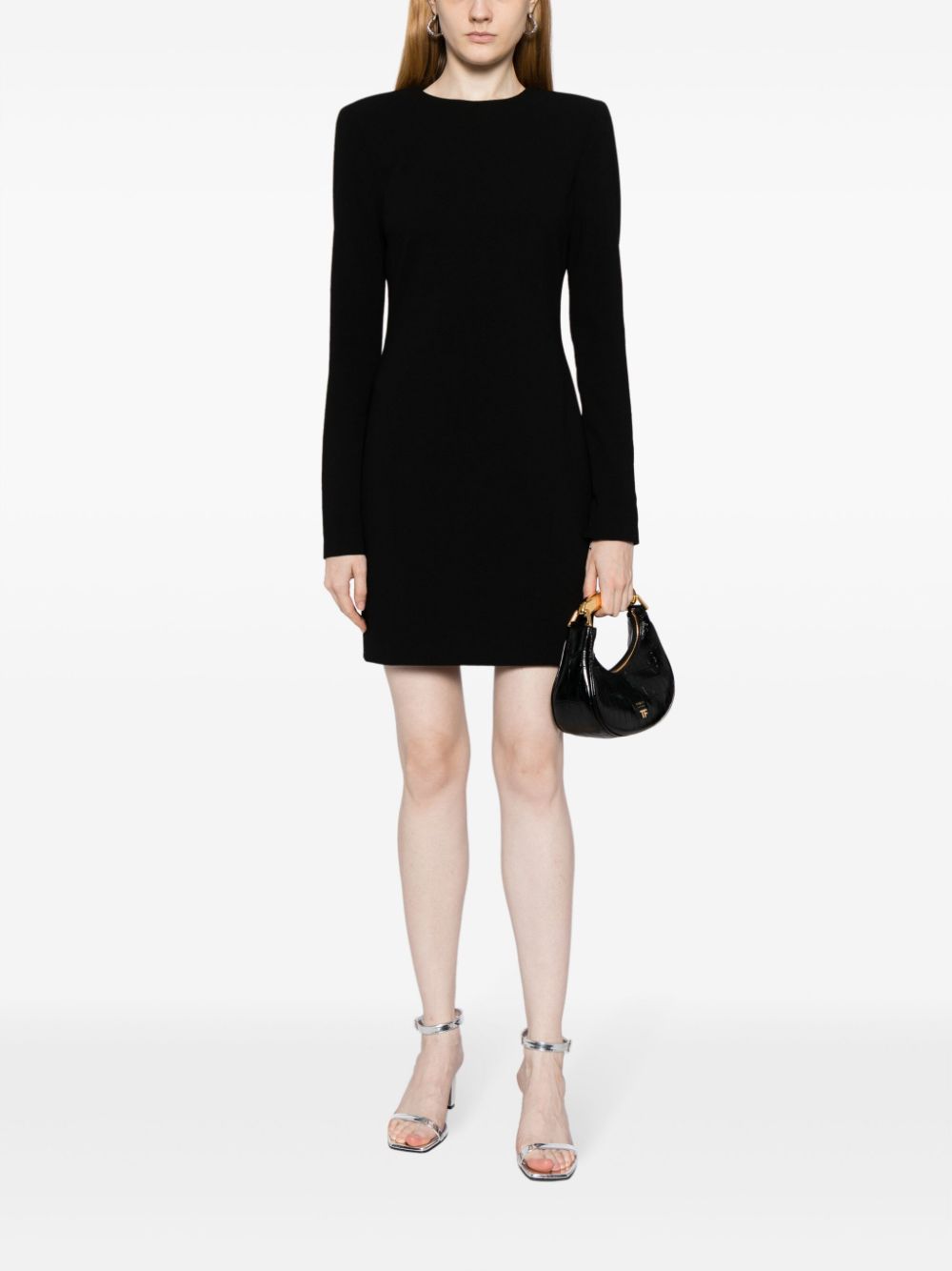 Victoria Beckham Stretch-Crepe Virgin Wool Dress with Shoulder Pads Black