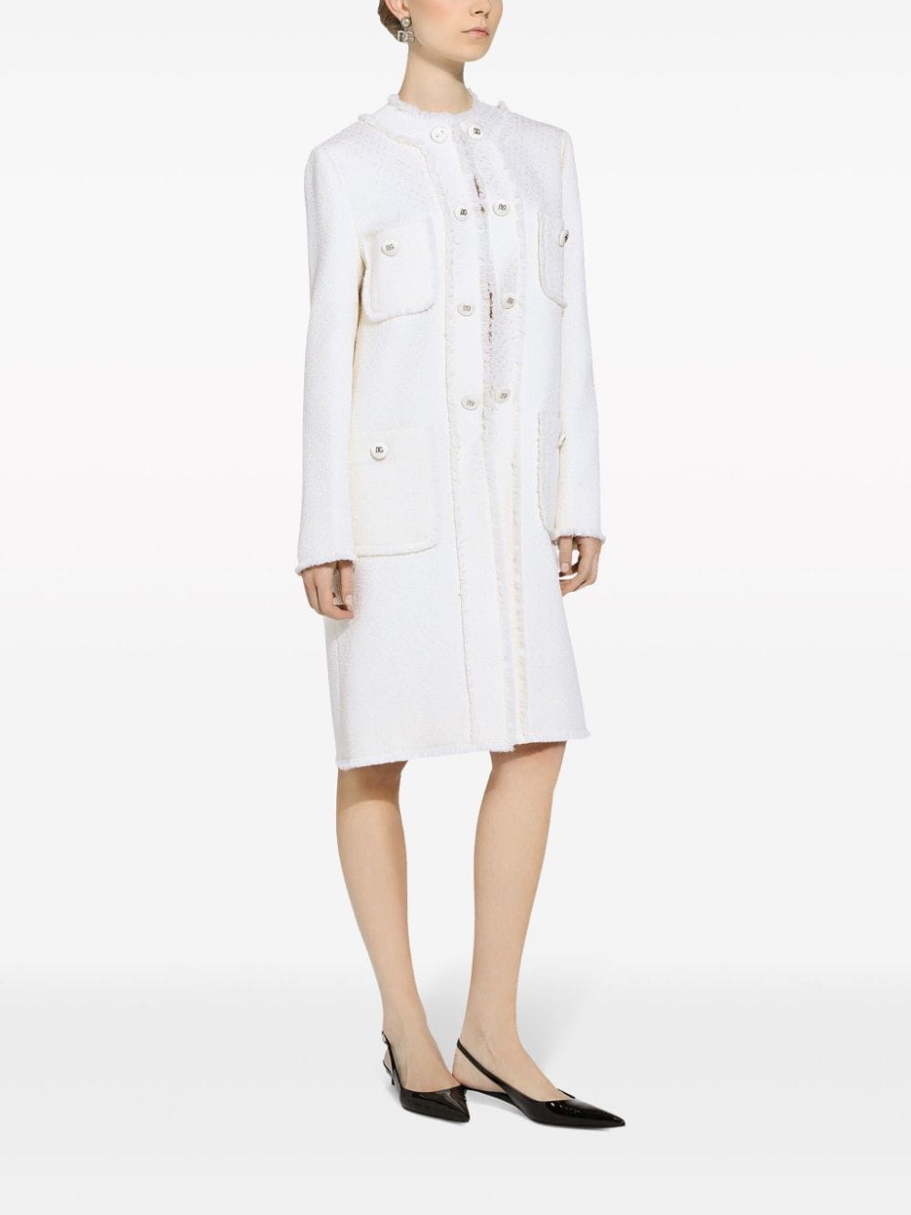 Dolce & Gabbana Single-Breasted Tweed Coat White