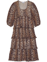 Ganni Leopard-Print Layered Georgette Mid-Length Dress Brown