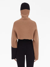 Ferragamo Colour-Block Ribbed Wool-Cashmere Cropped Jumper Beige