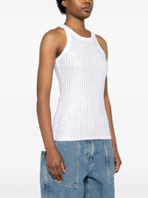 The Attico Ribbed Knit Embellished Scoop Neck Top White