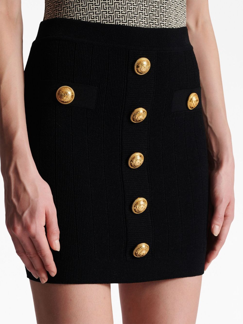 Balmain Buttoned Knitted Mini Skirt Black