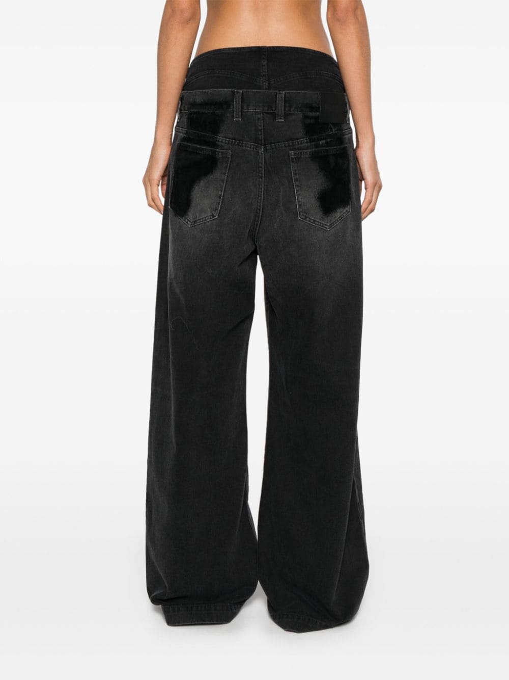 The Attico Wide-Leg Distressed Black Denim Jeans Black