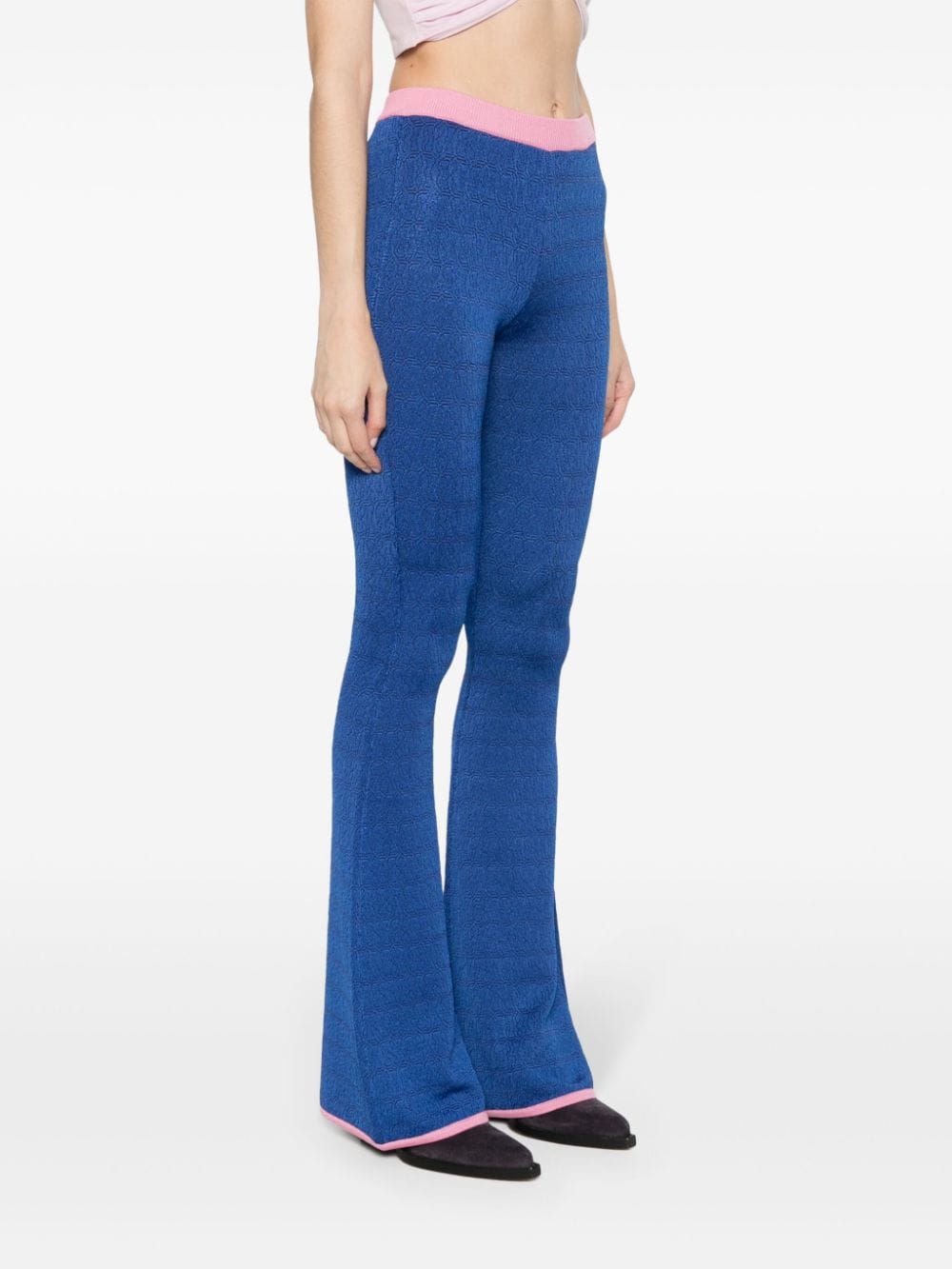 Bally Flared Jacquard Knit Trousers Blue
