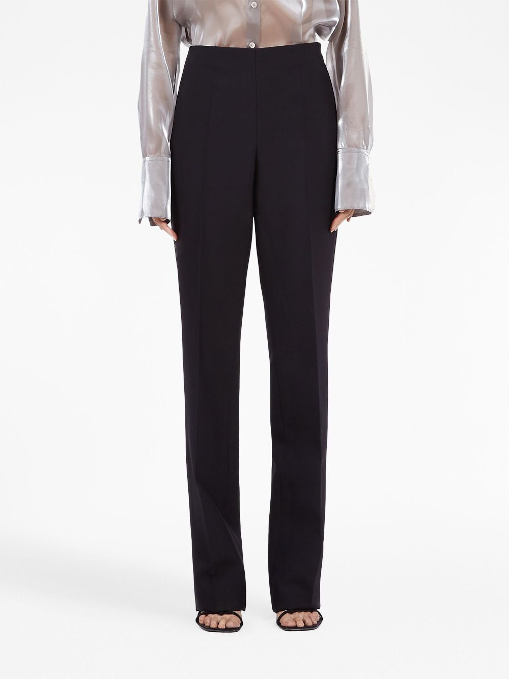 Ferragamo High-Waisted Virgin Wool Straight-Leg Trousers Black Black