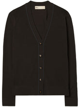 Tory Burch Fine Knit Wool-Silk V-Neck Cardigan Black