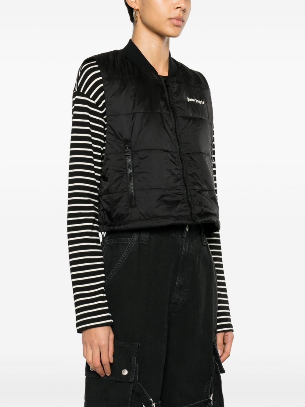Palm Angels Quilted Cropped Sleeveless Bomber Jacket Black
