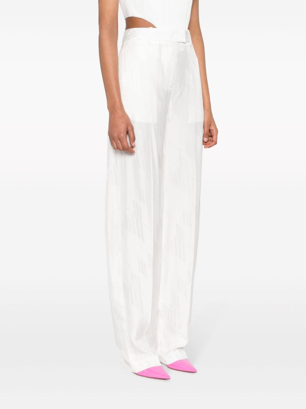 The Attico Satin Jacquard Logo Straight-Leg Trousers White