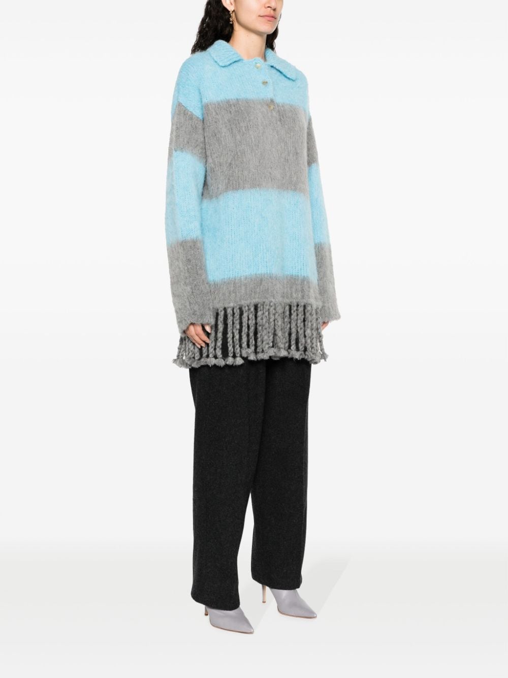 Etro Fringed-Edge Striped Polo Minidress in Clear Blue
