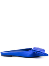 Ferragamo Asymmetric Bow Satin Mules Blue
