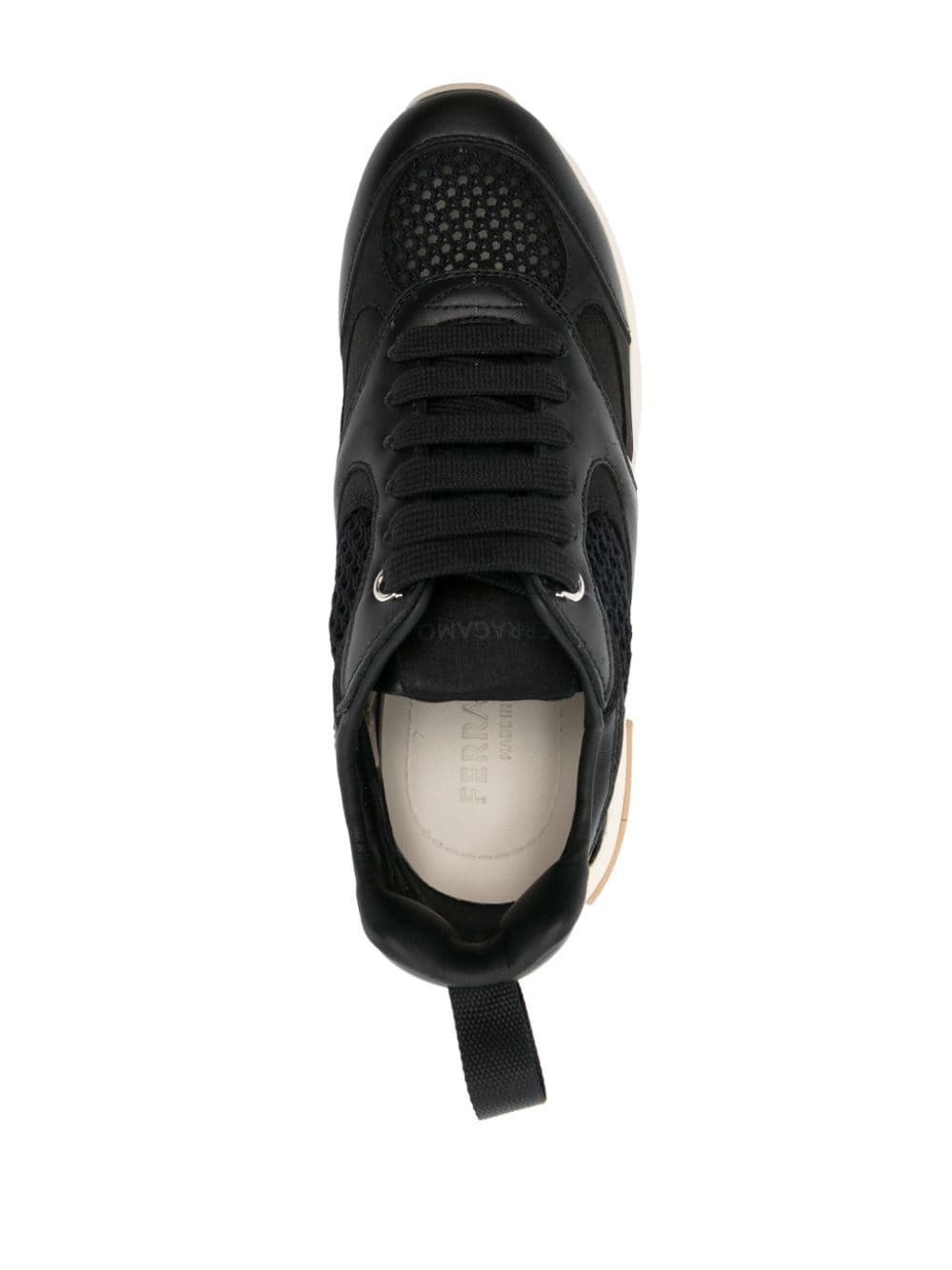 Ferragamo Panelled Almond-Toe Leather Sneakers Black