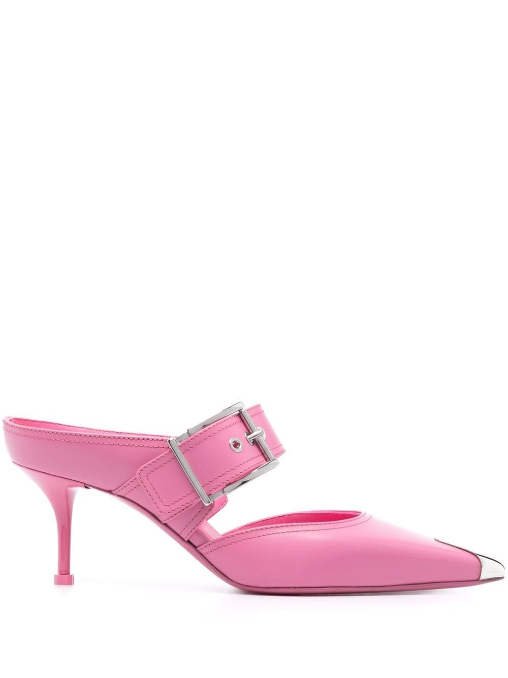 Alexander McQueen 75mm Metallic Toe-Cap Leather Mules Pink