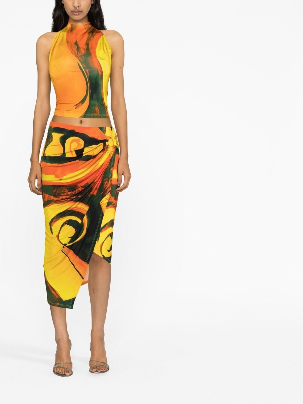 Louisa Ballou Coastline Abstract Print Draped Wrap Skirt MultiColour