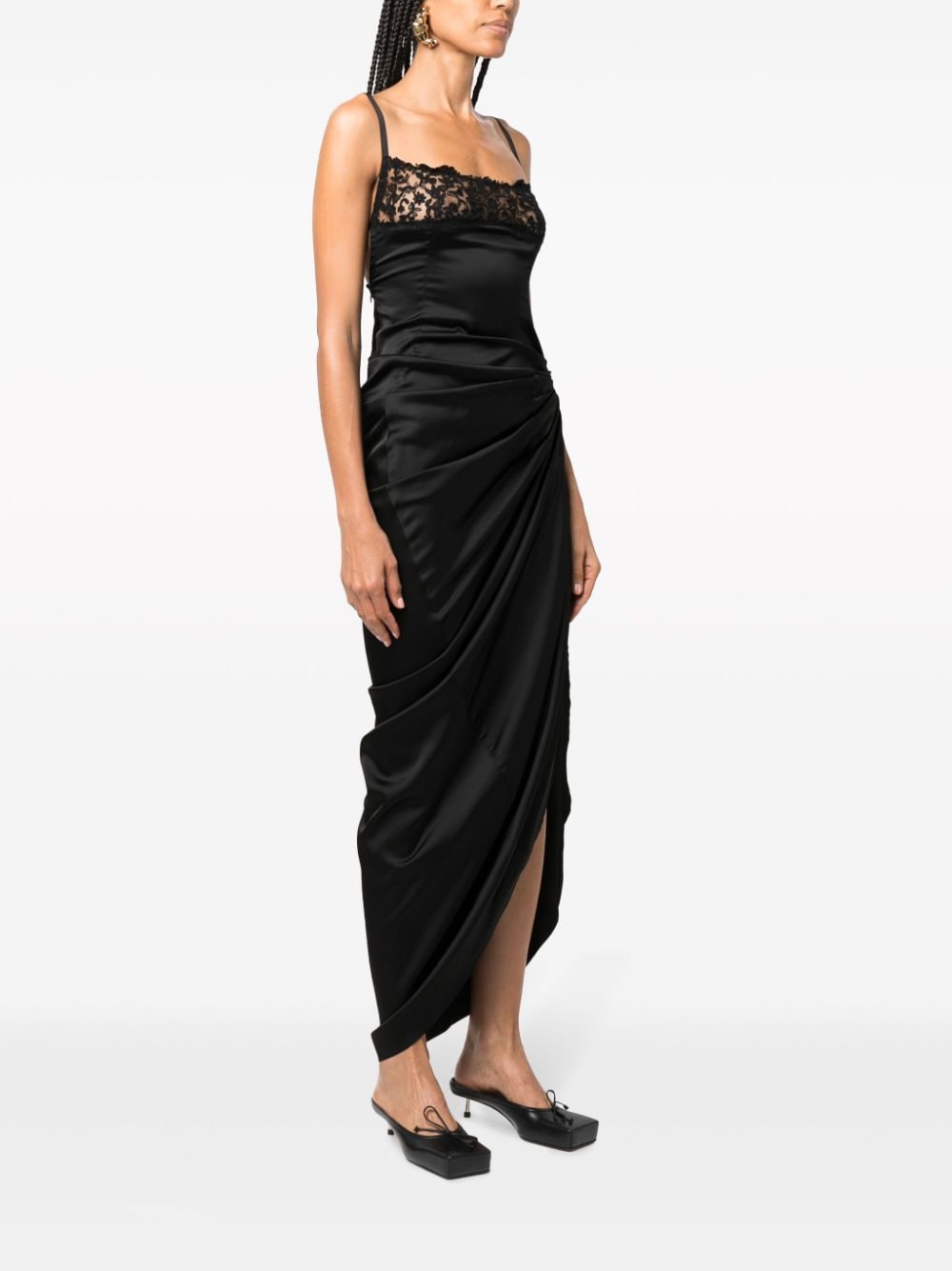 jacquemus la saudade floral-embroidered asymmetric tulle dress black black