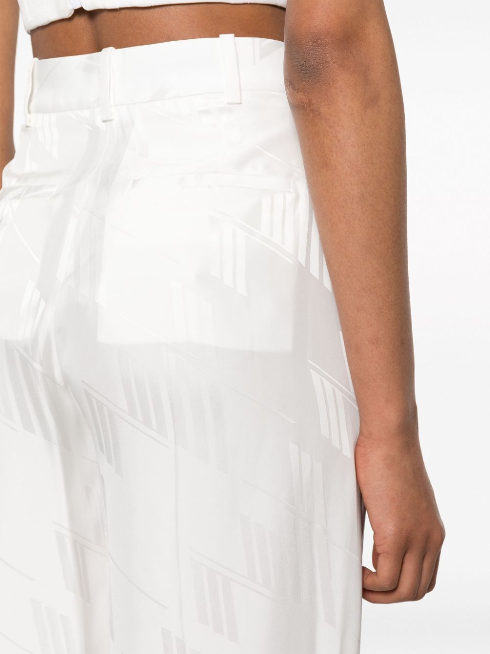 The Attico Satin Jacquard Logo Straight-Leg Trousers White