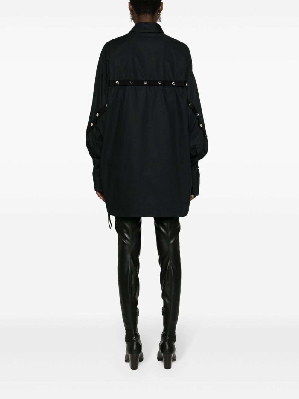 The Attico Oversized Studded Cotton Shirt with Embroidered Logo Black Black