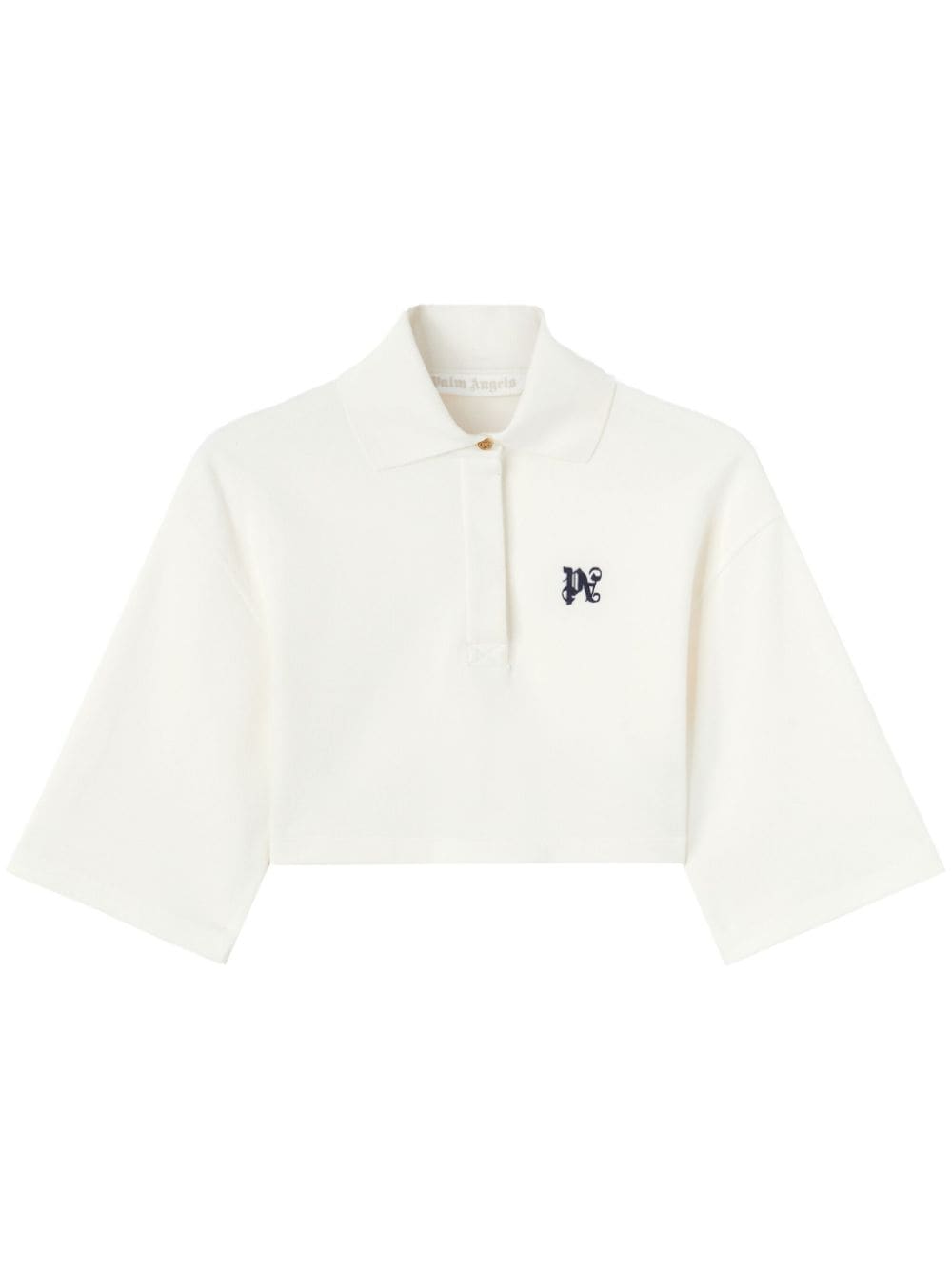 Palm Angels Cropped Logo-Print Polo Shirt White