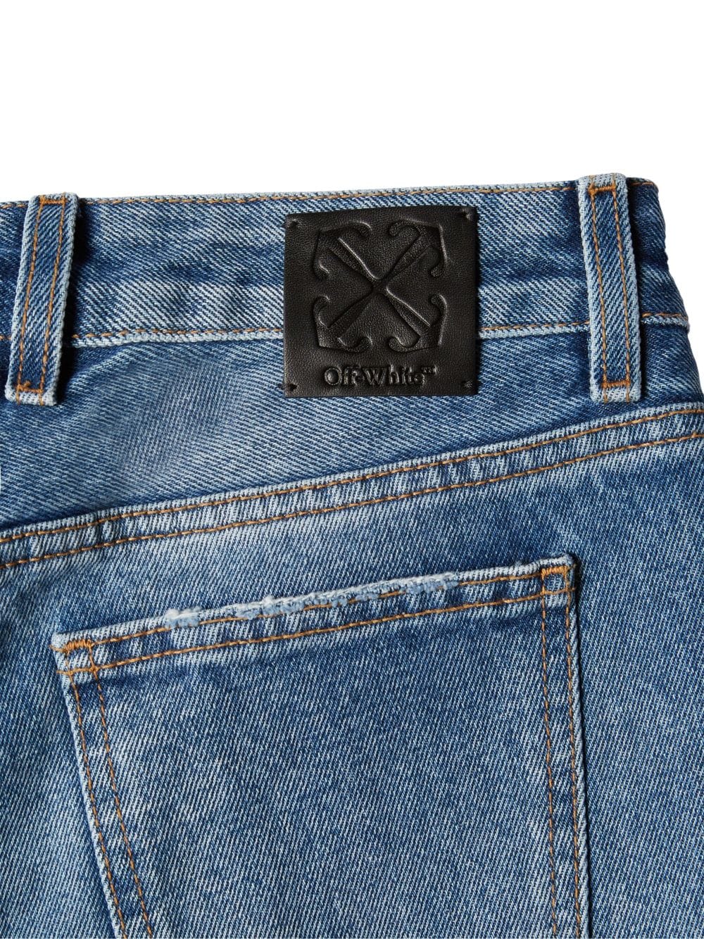 Off White Flared Cotton Stonewashed Jeans Blue Blue
