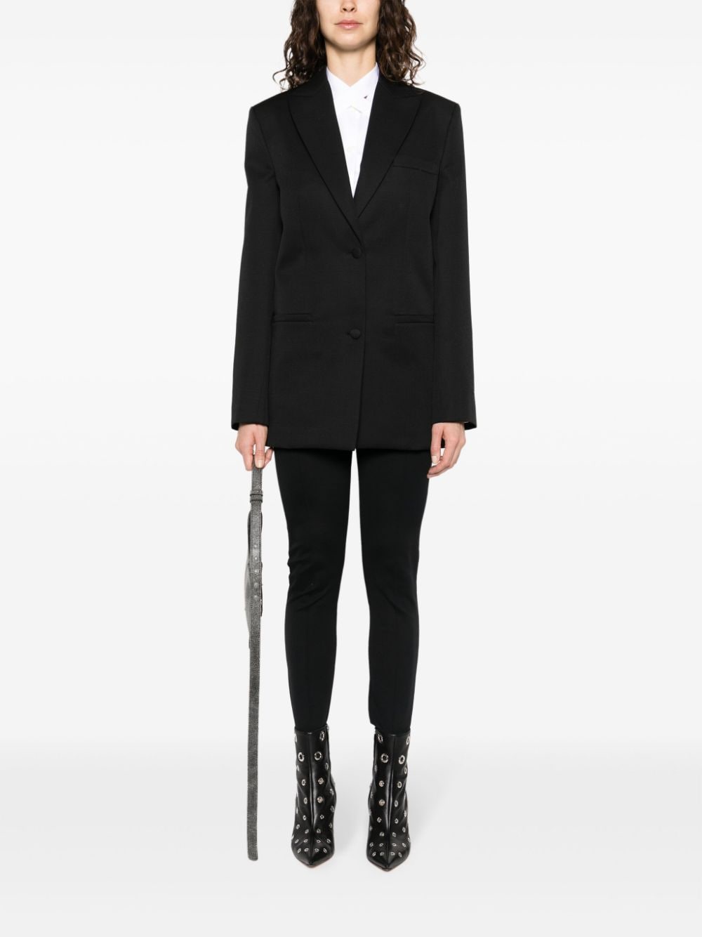 Off White Virgin Wool Embroidered Cuff Blazer Black