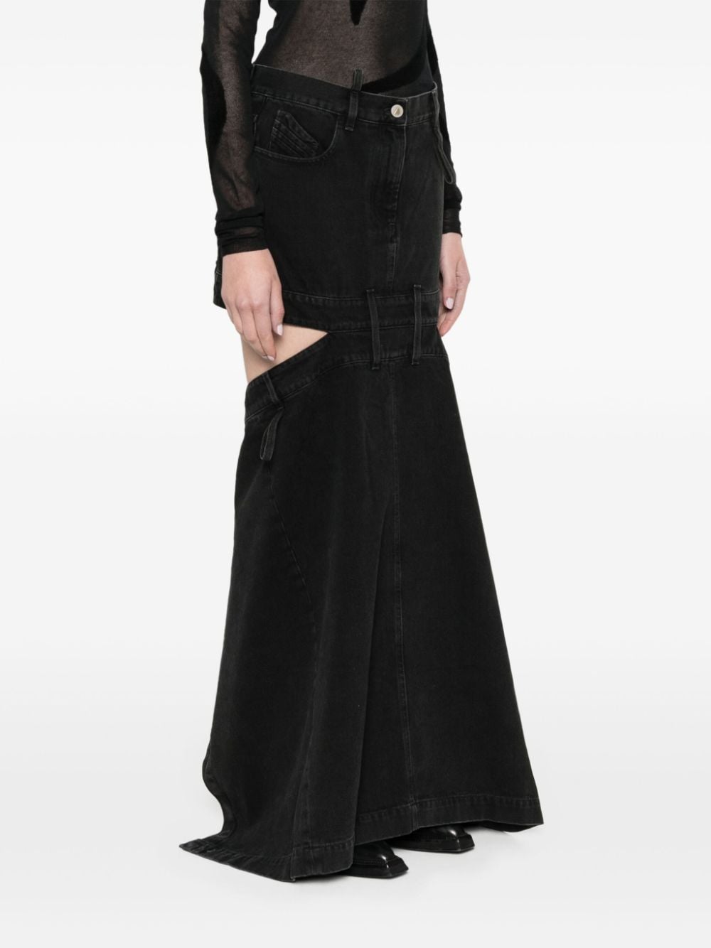 The Attico Cotton Floor-Length Embroidered Cut-Out Skirt Black